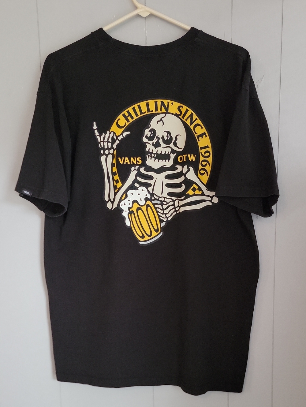 Vans Mens Shirt Large Black Beer Skeleton Short Sleeve